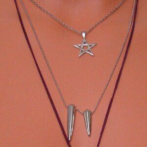 material Girl Necklace Multi Charm Cross Necklace Star Cross Silver Purple